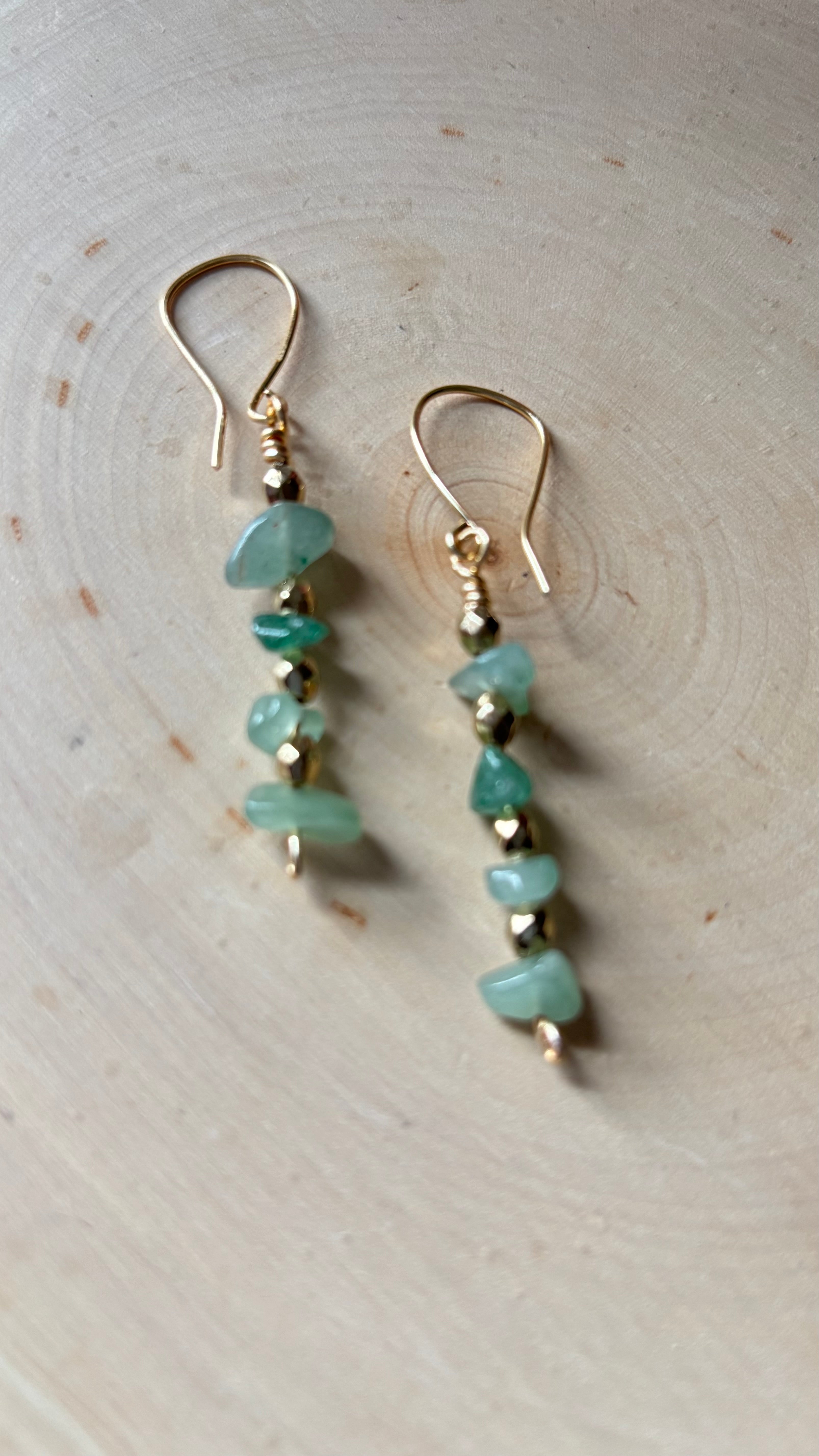 “Soft Power” Aventurine gemstone chip drop earrings