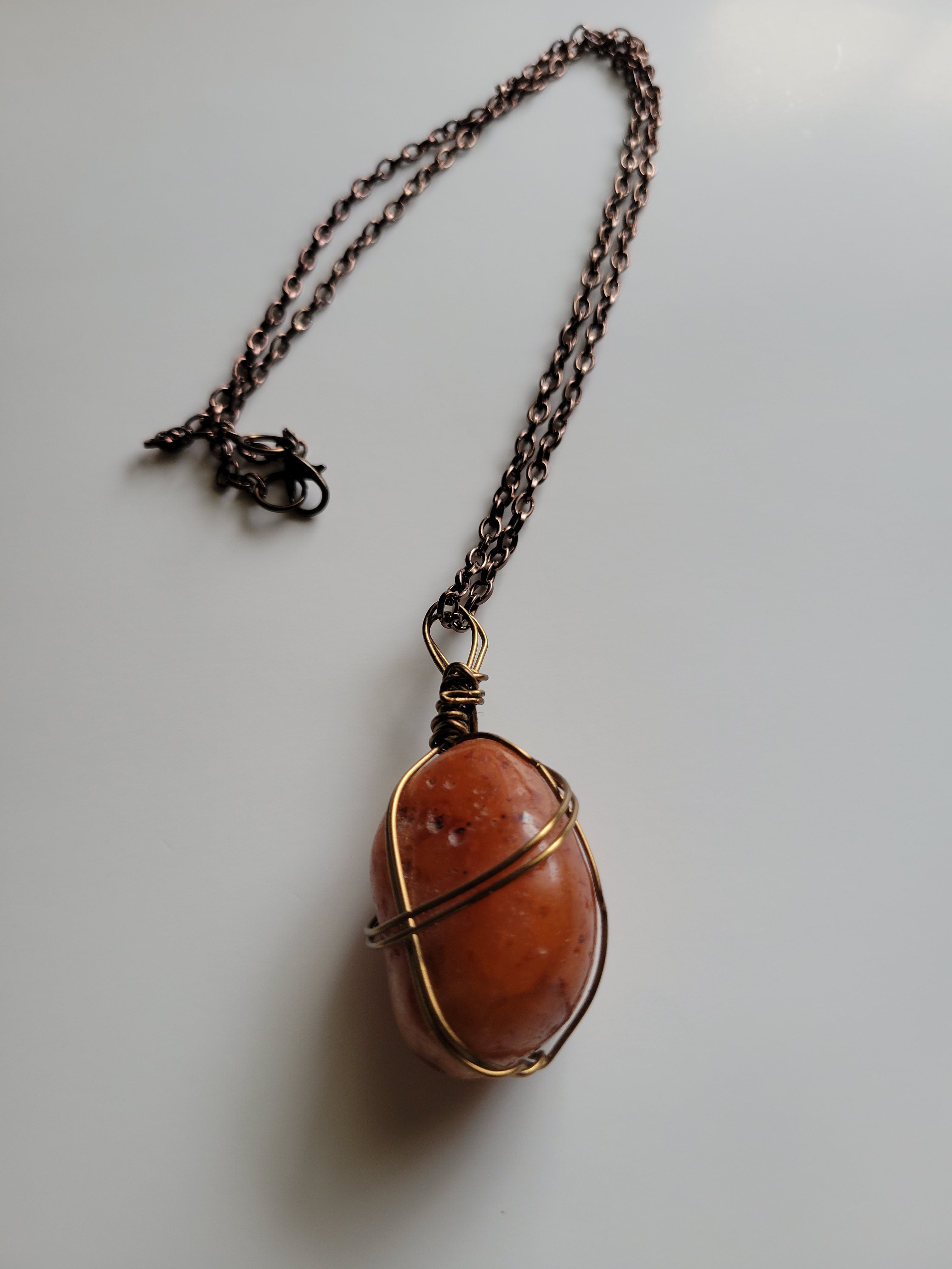 Carnelian wire wrapped pendant necklace