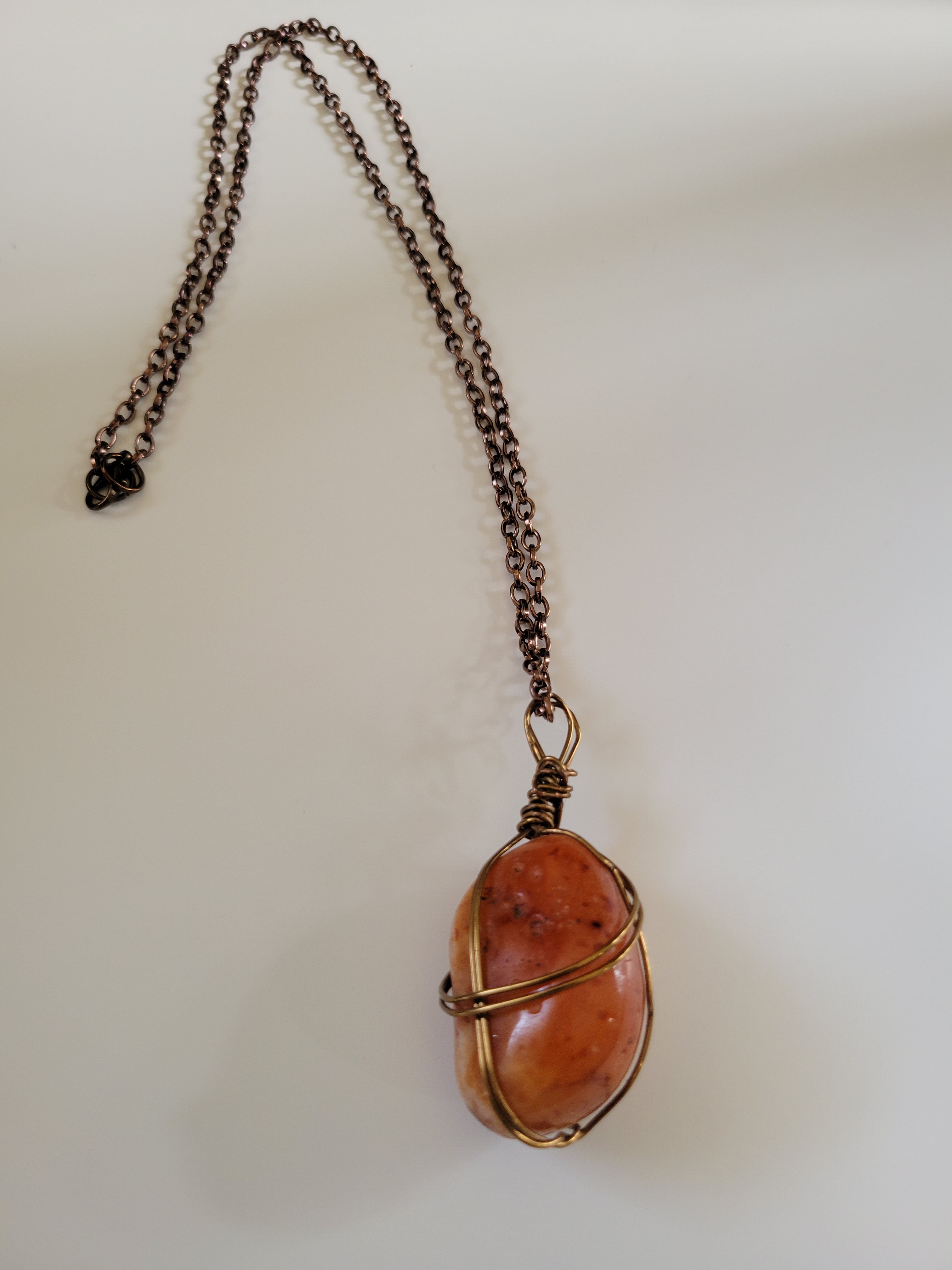 Carnelian wire wrapped pendant necklace
